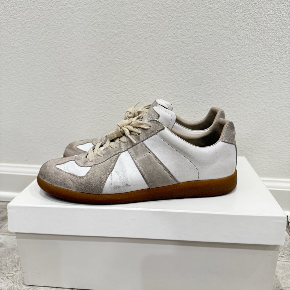 Maison Martin Margiela Men's White & Taupe Suede-Trim Sneakers